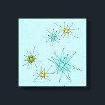 Robin's Egg Blue Atomic Starbursts Canvas Print<br><div class="desc">This Robin’s Egg Blue Iconic Atomic Starbursts Stretched Canvas Print pattern features iconic atomic starbursts. That’s right! The old school, robin’s egg blue colored background with gold speckles is the perfect backdrop for the vibrant turquoise, soothing celery, and kitschy pear green colored circles. The spots of color are sporadically placed...</div>
