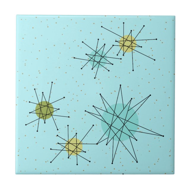 Robin's Egg Blue Atomic Starbursts Ceramic Tile (Front)