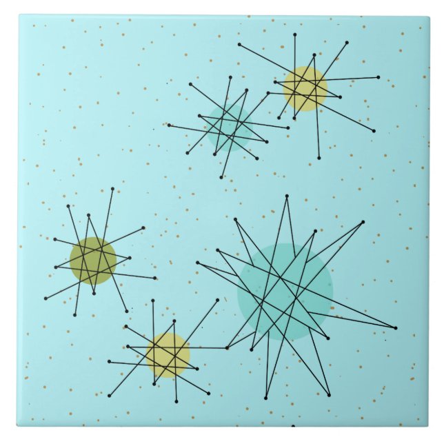 Robin's Egg Blue Atomic Starbursts Ceramic Tile (Front)