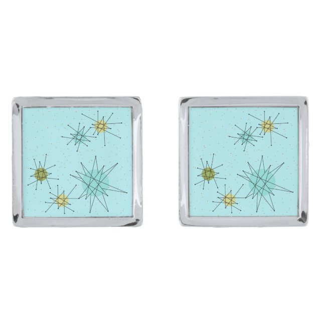 Robin's Egg Blue Atomic Starbursts Cufflinks (Front)
