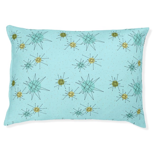 Robin's Egg Blue Atomic Starbursts Dog Bed (Front)
