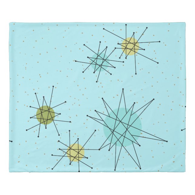 Robin's Egg Blue Atomic Starbursts Duvet Cover (Back)