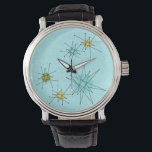 Robin's Egg Blue Atomic Starbursts  eWatch Watch<br><div class="desc">This Robin’s Egg Blue Iconic Atomic Starbursts eWatch pattern features iconic atomic starbursts. That’s right! The old school, robin’s egg blue colored background with gold speckles is the perfect backdrop for the vibrant turquoise, soothing celery, and kitschy pear green colored circles. The spots of color are sporadically placed in various...</div>
