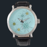 Robin's Egg Blue Atomic Starbursts  eWatch Watch<br><div class="desc">This Robin’s Egg Blue Iconic Atomic Starbursts eWatch pattern features iconic atomic starbursts. That’s right! The old school, robin’s egg blue colored background with gold speckles is the perfect backdrop for the vibrant turquoise, soothing celery, and kitschy pear green colored circles. The spots of color are sporadically placed in various...</div>