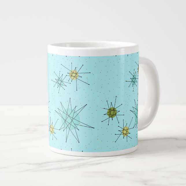 Robin's Egg Blue Atomic Starbursts Jumbo Mug (Front Right)