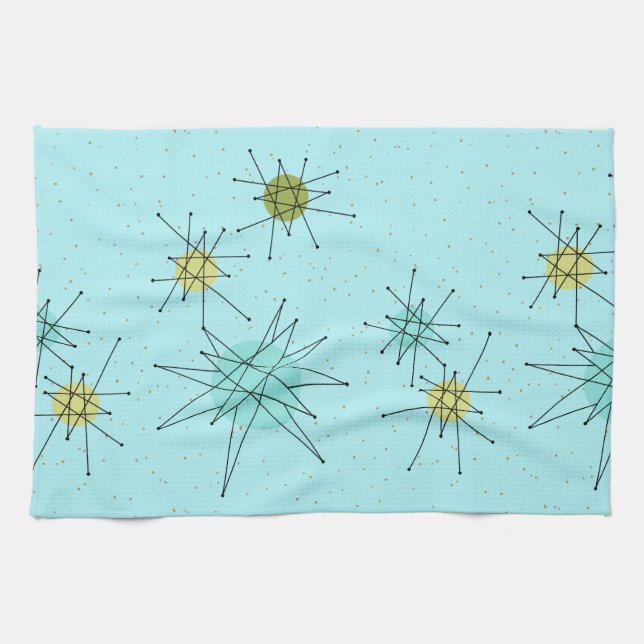 Robin's Egg Blue Atomic Starbursts Kitchen Towels (Horizontal)