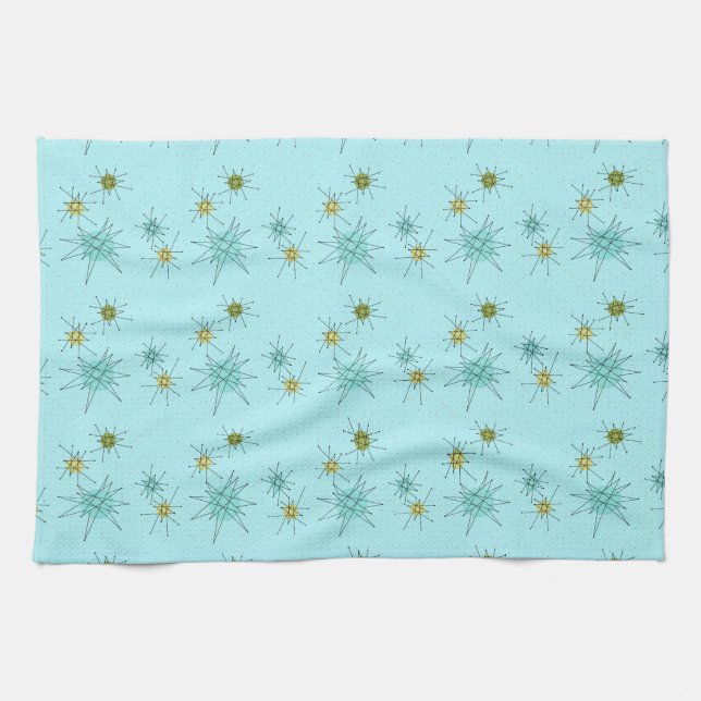 Robin's Egg Blue Atomic Starbursts Kitchen Towels (Horizontal)