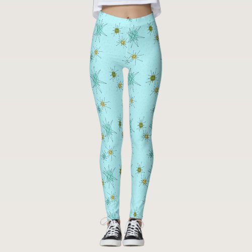 Robins Egg Blue Atomic Starbursts Leggings