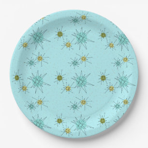 Robin's Egg Blue Atomic Starbursts Paper Plate