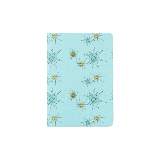 Robin's Egg Blue Atomic Starbursts Passport Holder (Front)