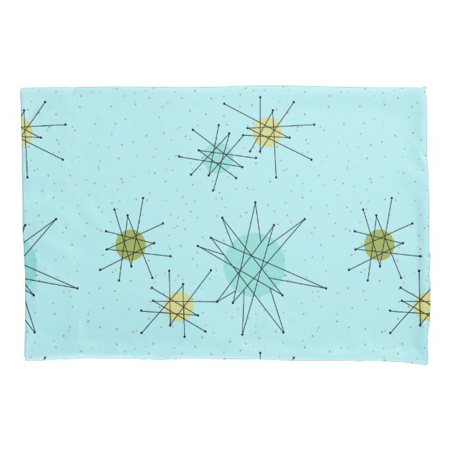 Robin's Egg Blue Atomic Starbursts Pillowcase (Front)