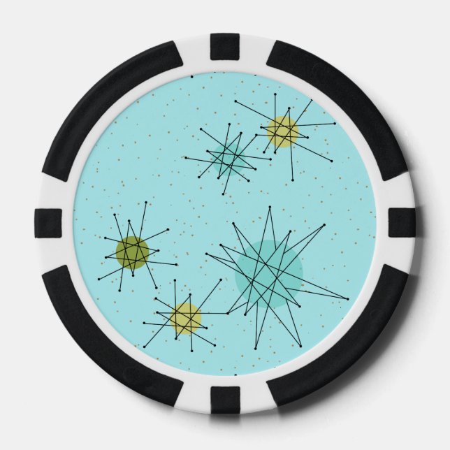 Robin's Egg Blue Atomic Starbursts Poker Chip (Front)