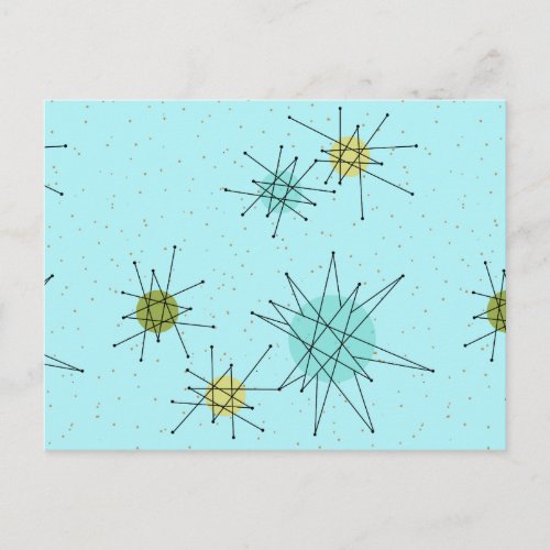 Robins Egg Blue Atomic Starbursts Postcard