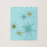 Robin's Egg Blue Atomic Starbursts Puzzle<br><div class="desc">This Robin’s Egg Blue Iconic Atomic Starbursts Puzzle (large print) pattern features iconic atomic starbursts. That’s right! The old school, robin’s egg blue colored background with gold speckles is the perfect backdrop for the vibrant turquoise, soothing celery, and kitschy pear green colored circles. The spots of color are sporadically placed...</div>