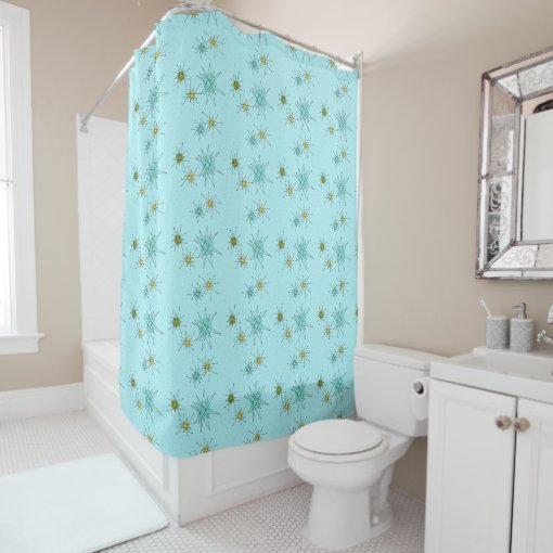 Robin's Egg Blue Atomic Starbursts Shower Curtain Zazzle