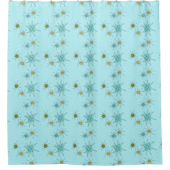 Robin's Egg Blue Atomic Starbursts Shower Curtain
