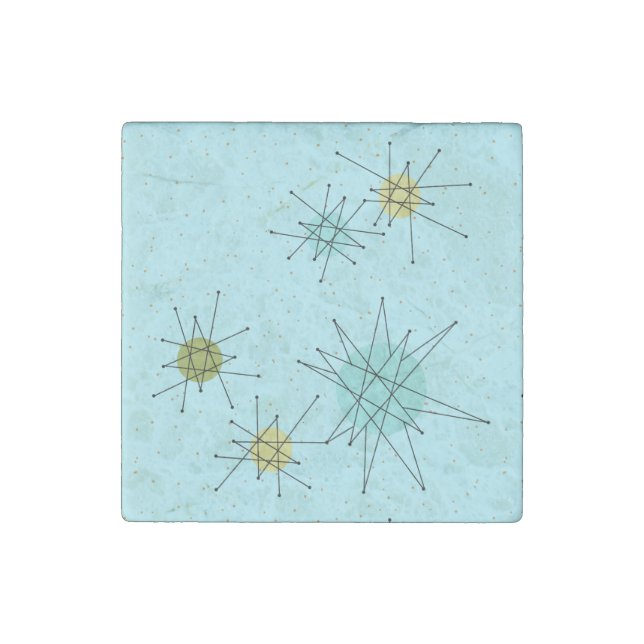 Robin's Egg Blue Atomic Starbursts Stone Magnet (Front)