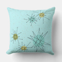 Robin's Egg Blue Atomic Starbursts Throw Pillow