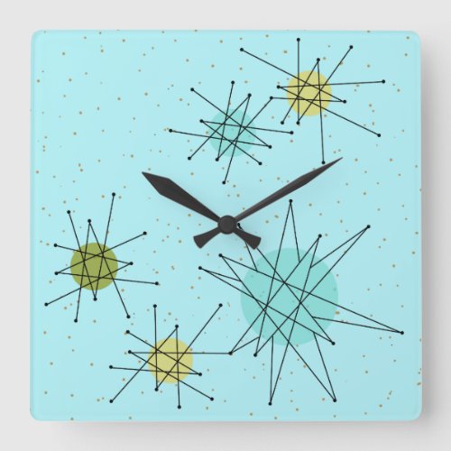 Robins Egg Blue Atomic Starbursts Wall Clock