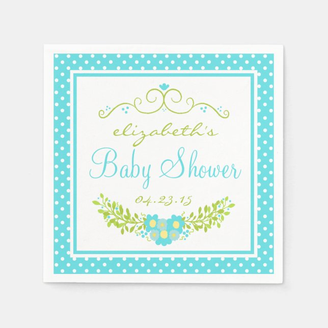 Robins Egg Blue Baby Shower- Floral Paper Napkins (Front)