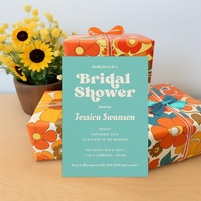 Robins Egg Blue Cream Retro Bridal Shower Invitation (Creator Uploaded)