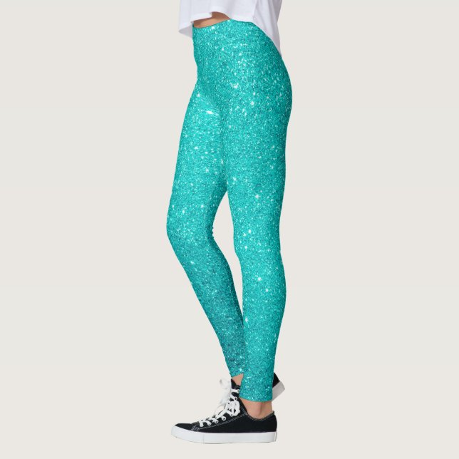 Robin's Egg Blue Cyan Teal Ombre Glitter Leggings (Left)
