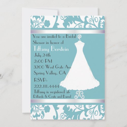 Robins Egg Blue Damask Bridal Shower Invitation