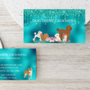 Robin's Egg Blue Dog Grooming Glitter Pet Services Business Card