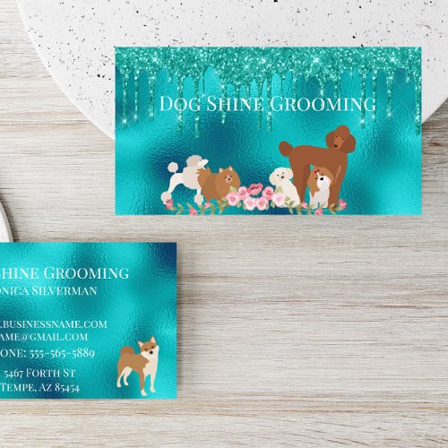 Robins Egg Blue Dog Grooming Glitter Pet Services Business Card