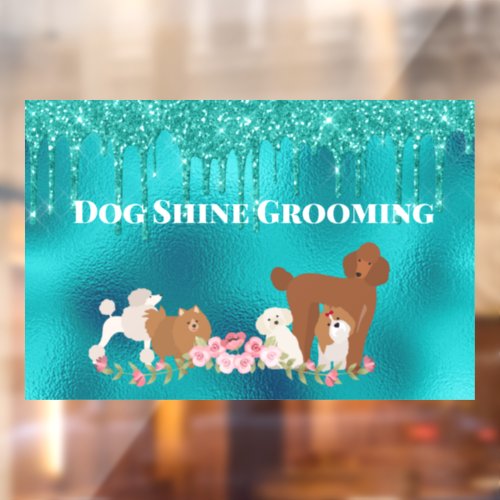 Robins Egg Blue Dog Grooming Glitter Pet Services Window Cling