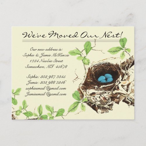 Robins Egg Blue Eggs in Nest  We Have Moved Announcement Postcard