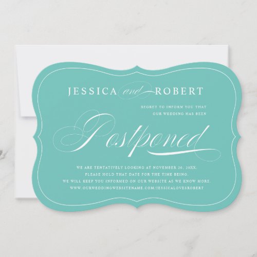 Robins Egg Blue Elegant Script Wedding Postponed Save The Date