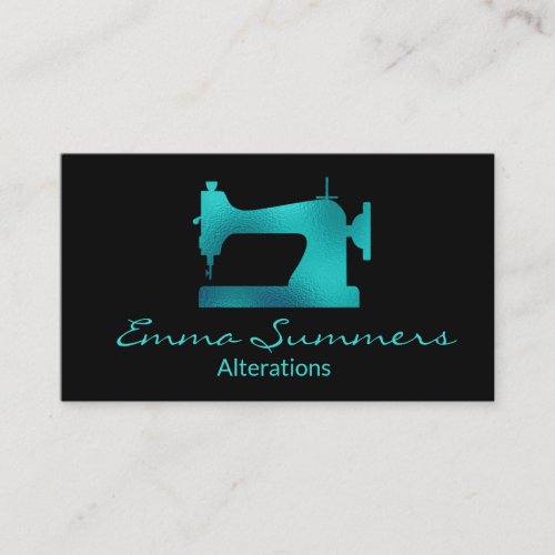 Robins egg Blue Foil Sewing Machine Alterations Business Card