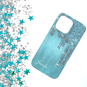 Robins Egg Blue Glitter Drips iPhone 13 Pro Case
