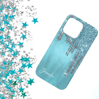 Robins Egg Blue Glitter Drips iPhone 13 Pro Case