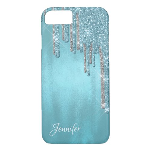 Robins Egg Blue Glitter Drips iPhone 8 Case