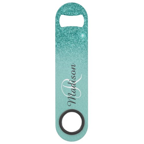 Robins egg Blue Glitter Ombre Monogram Bar Key