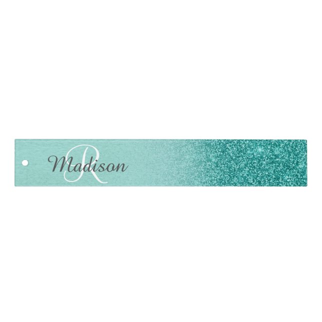 Robin's egg Blue Glitter Ombre Monogram  Ruler (Front)