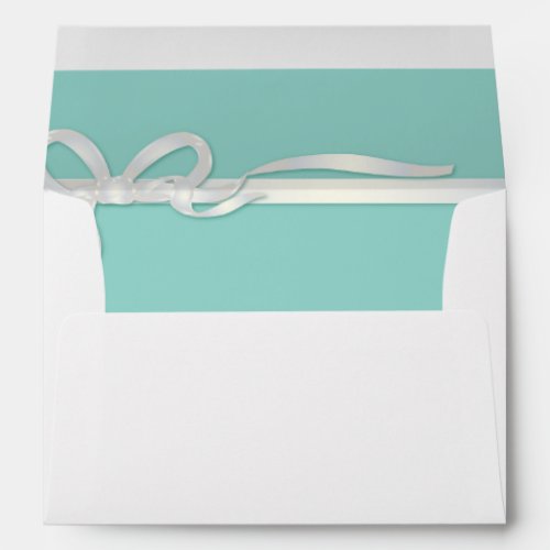 Robins Egg Blue Jewelry Box with White Ribbon Envelope