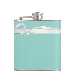 Robin's Egg Blue Jewelry Box with White Ribbon Hip Flask