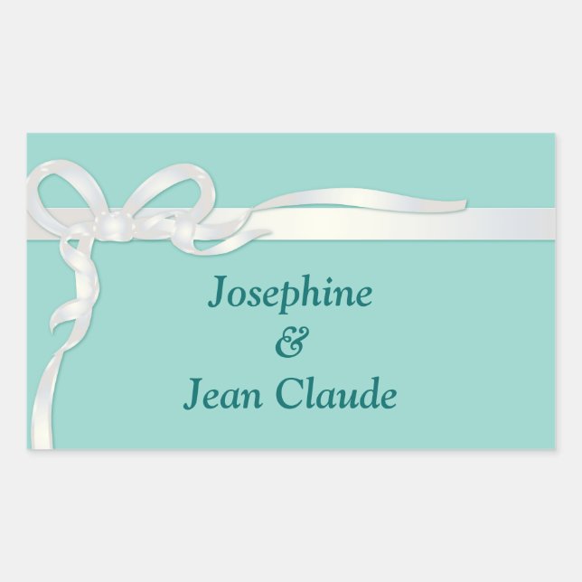 Robin's Egg Blue Jewelry Box with White Ribbon Rectangular Sticker (Front)
