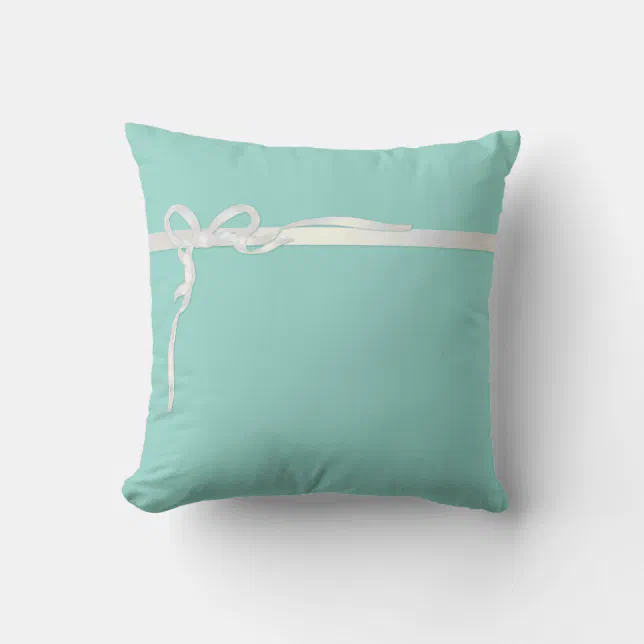 Robin's Egg Blue Jewelry Box with White Ribbon Throw Pillow Zazzle