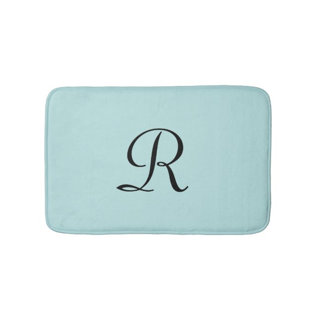 Robin's Egg Blue Monogrammed Minimalist Plush Bathroom Mat (Front)