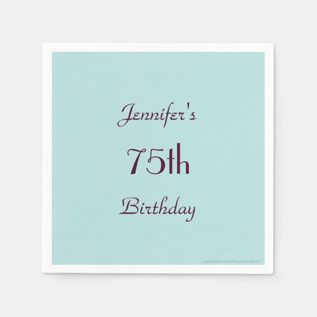 Robins Egg Blue, Name, 75th Birthday Party Paper Napkins (Front)