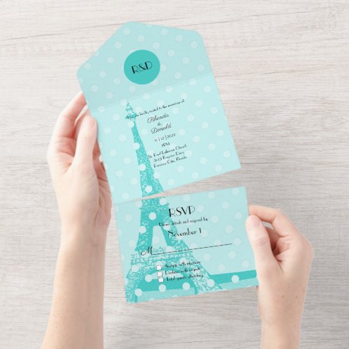 Robins Egg Blue Paris Themed Wedding All In One Invitation