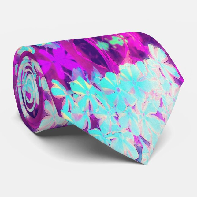 Robin's Egg Blue Peppermint Twist Phlox Flowers Neck Tie (Rolled)