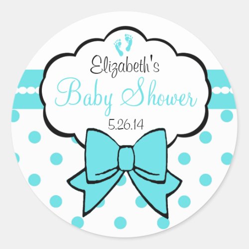 Robins Egg Blue Polka Dots_Baby Shower Classic Round Sticker