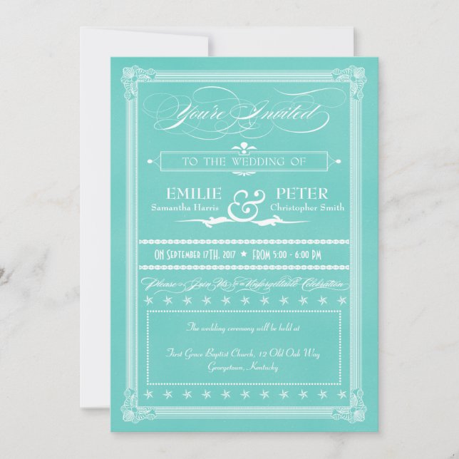Robin's Egg Blue Poster Style Wedding Invitations (Front)