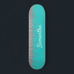 Robin's Egg Blue Silver Glitter Drips Skateboard<br><div class="desc">This design may be personalized by choosing the customize option to add text or make other changes. If this product has the option to transfer the design to another item, please make sure to adjust the design to fit if needed. Contact me at colorflowcreations@gmail.com if you wish to have this...</div>