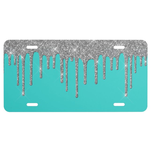 Robin's Egg Blue Teal Turquoise Silver Glitter License Plate (Front)